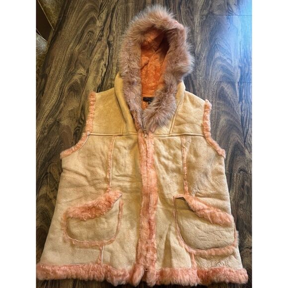 Mitchie’s Leather Vest with 100% Fur Collar Womens Sz XL Kidcore - Picture 1 of 13